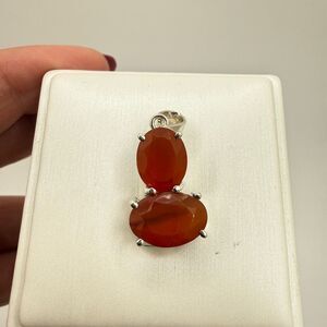 NWOT two oval cut, faceted Carnelian pendant in solid sterling silver!